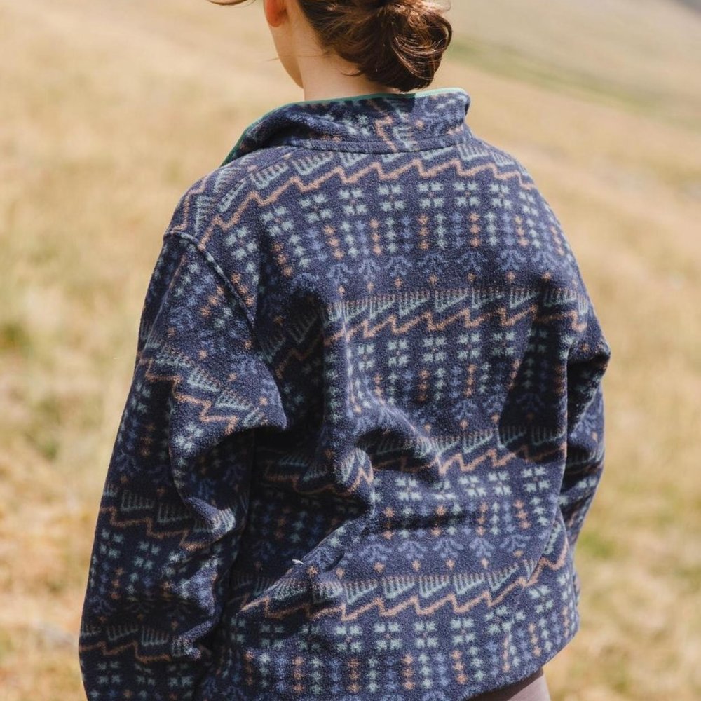 Patagonia Snap T Synchilla Pullover Wild Roots Navy Green Aztec Floral Print M,L - Picture 3 of 9